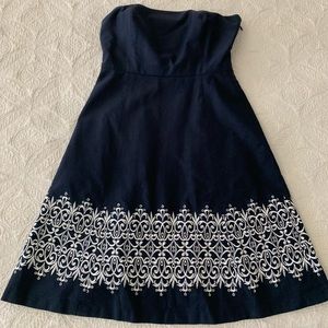 LOFT navy blue strapless dress with white border detail 4 Petite